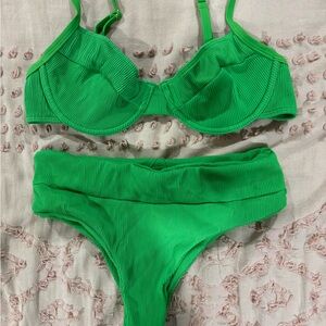 Kulani Kinis Vibrant Green Ribbed Underwire Bikini